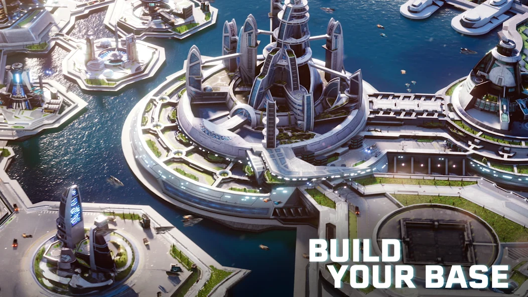 Star Trek Fleet Command artwork showing a futuristic starbase complex viewed from above.
