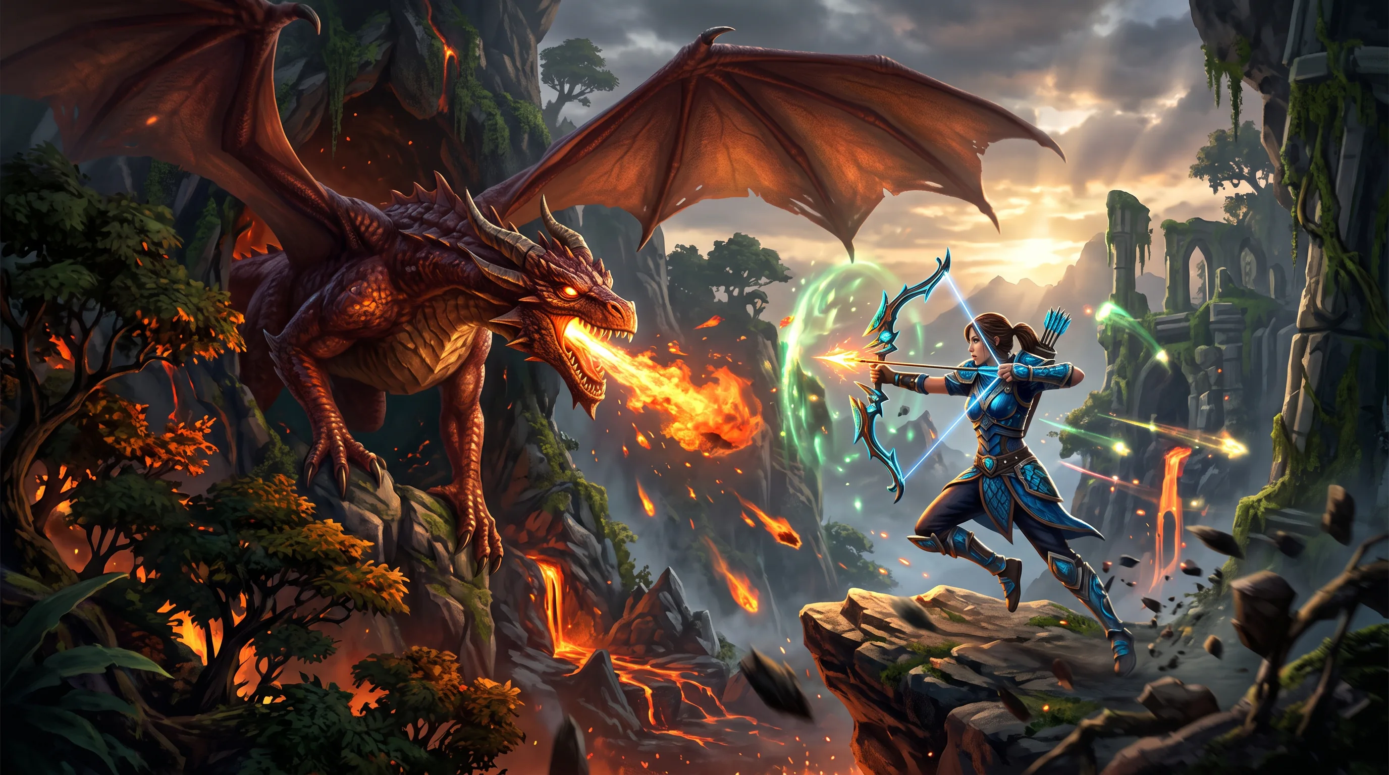 Adventurer in RuneScape: Dragonwilds standing before a dragon-filled wilderness
